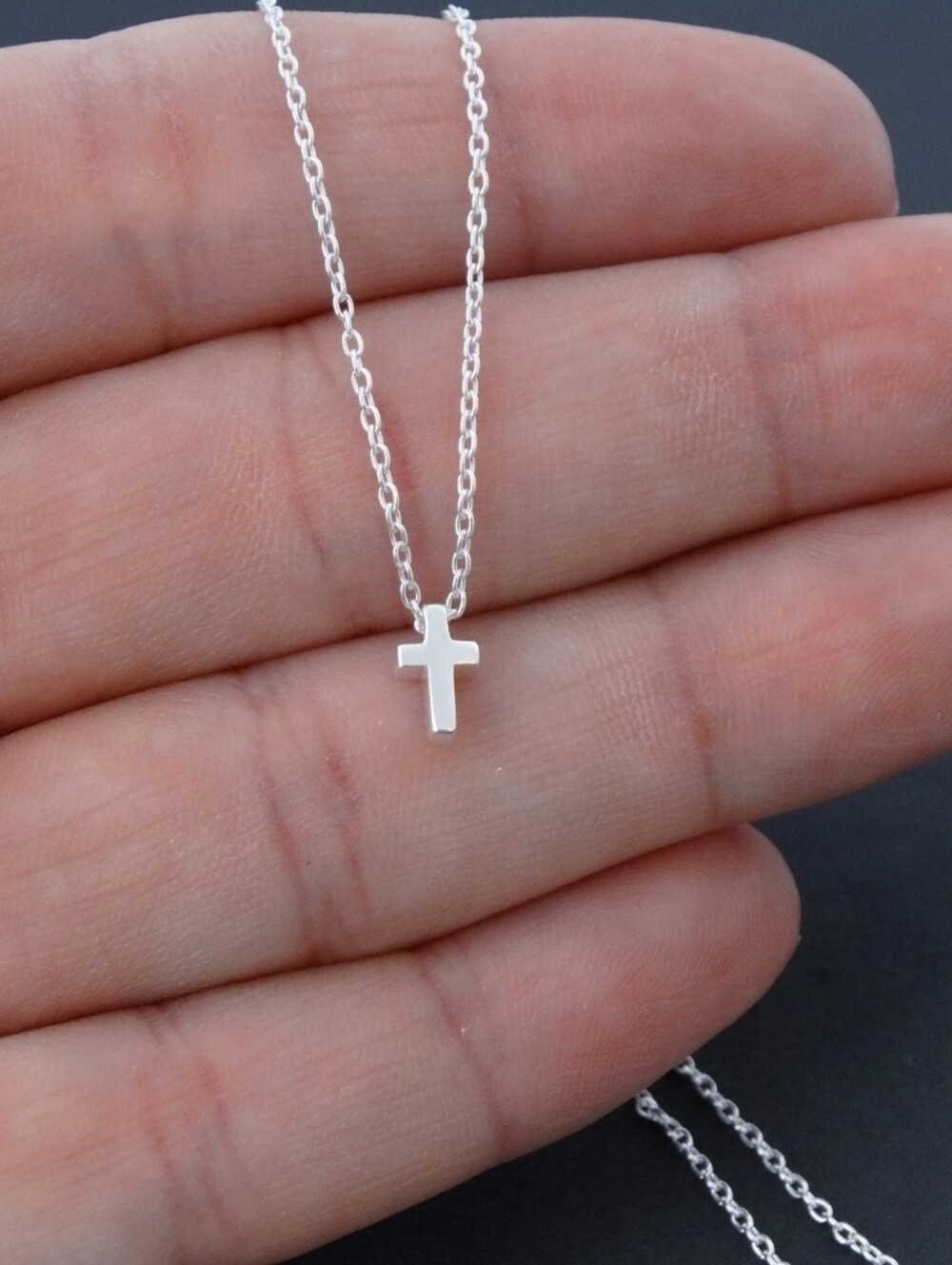 925 Sterling Silver 18" Cute Cross Charm + Necklace - Vintage